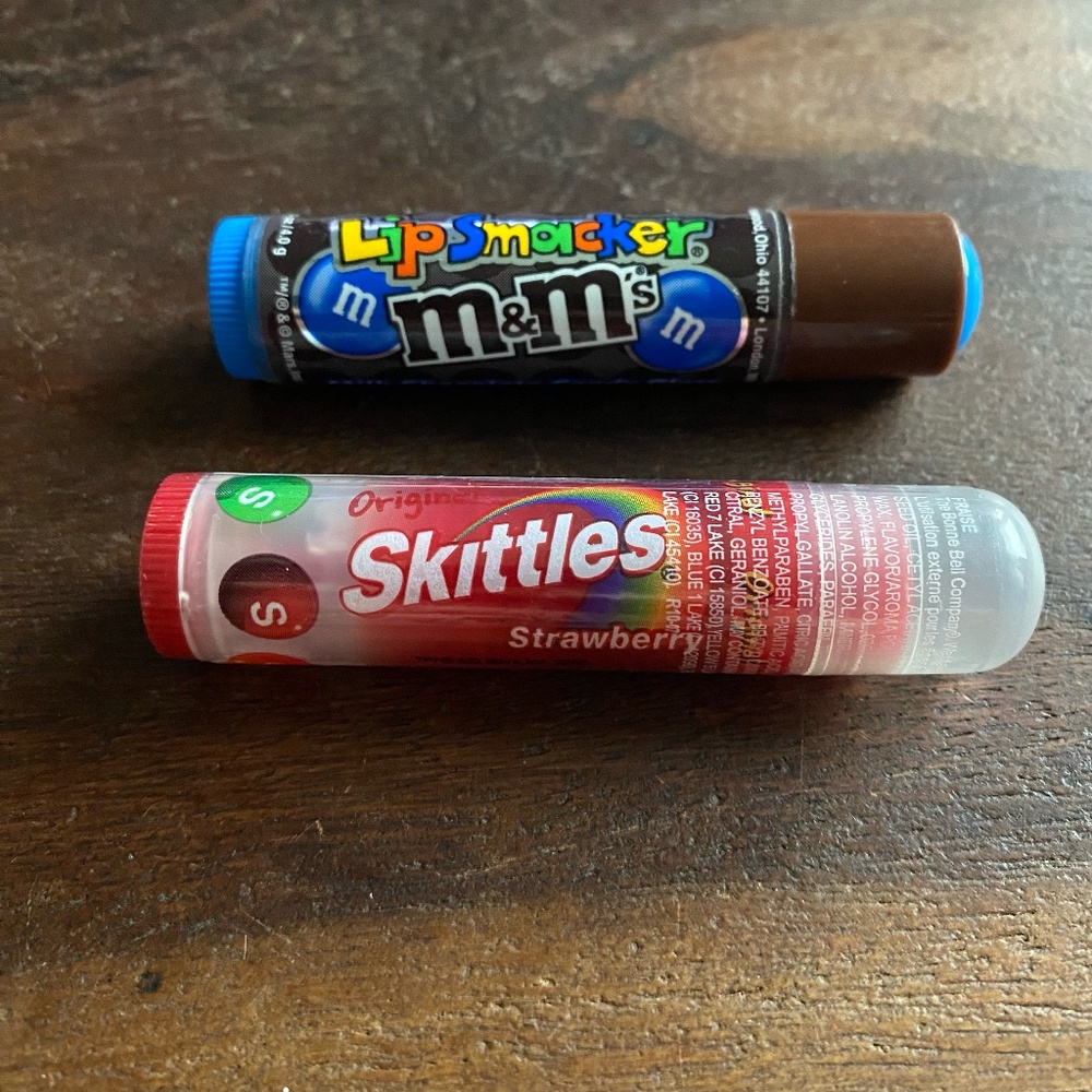 New Lip Smackers Lip Balm Skittles Strawberry M&Ms Milk Chocolate Blue